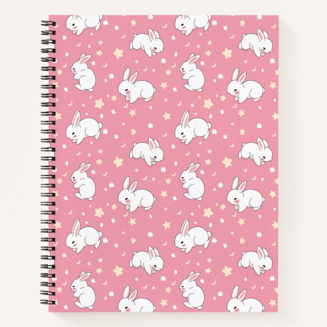 Carnet Lapin Mignon Kawaii Doodle Rose (Devant)