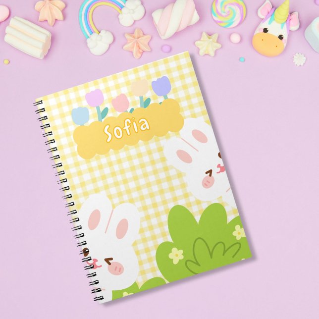 Carnet Lapin Mignon Kawaii Fleurs de Printemps Pastel (Créateur téléchargé)