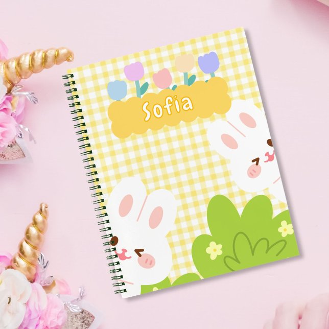 Carnet Lapin Mignon Kawaii Fleurs de Printemps Pastel (Créateur téléchargé)