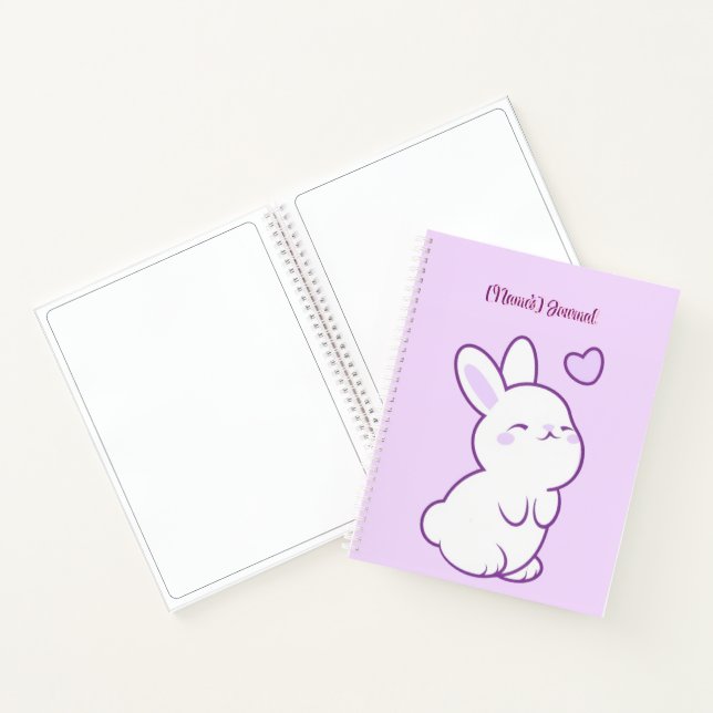 Carnet Lapin mignon Kawaii pastel violet qui regarde vers (Intérieur)