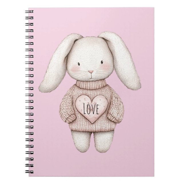 Carnet Lapin Mignon Rose Doux Veste Rose Cœur (Devant)
