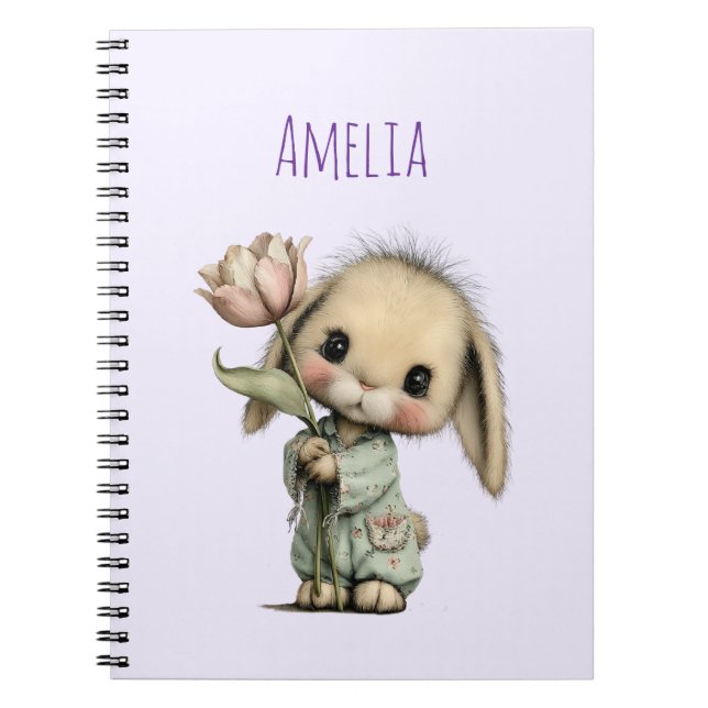 Carnet Lapin mignon tenant une tulipe (Devant)