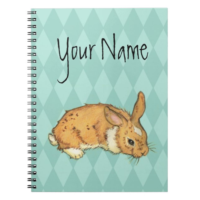 Carnet Lapin turquoise de motif de diamant (Devant)