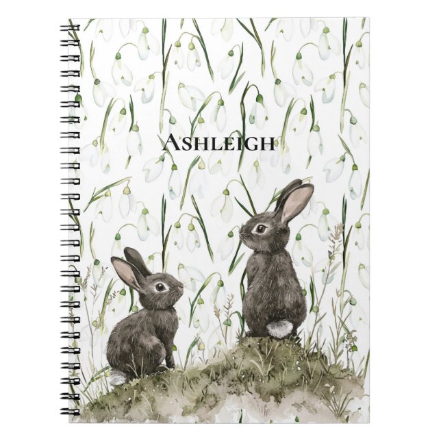 Carnet Lapins Brun Lapins Blanc Floral (Devant)