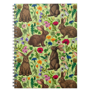 Carnet Lapins et fleurs sauvages sur le vert miel
