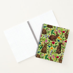 Carnet Lapins et fleurs sauvages sur le vert miel