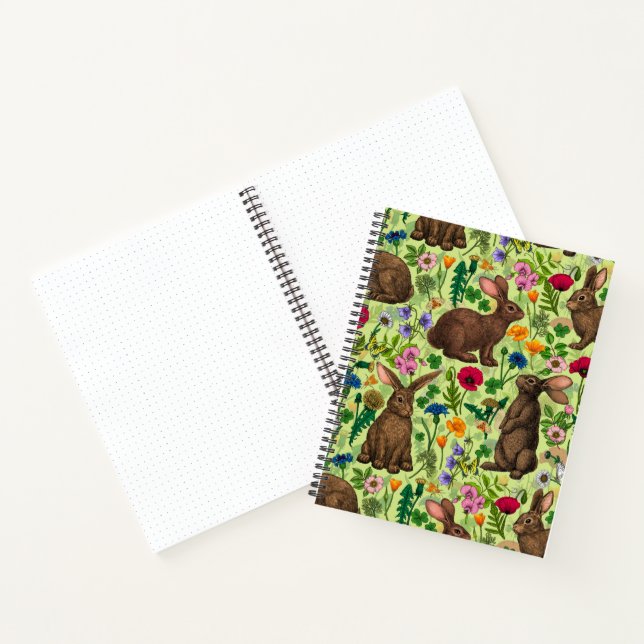 Carnet Lapins et fleurs sauvages sur le vert miel (Intérieur)