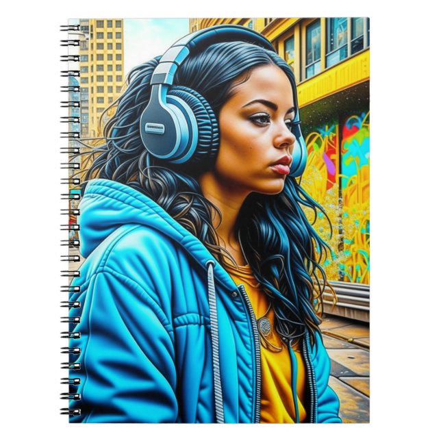 Carnet Latina Girl in a Urban Setting with Headphones (Devant)