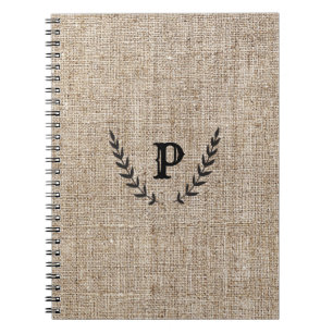 Carnet Laurier botanique noir et toile de jute de ferme r