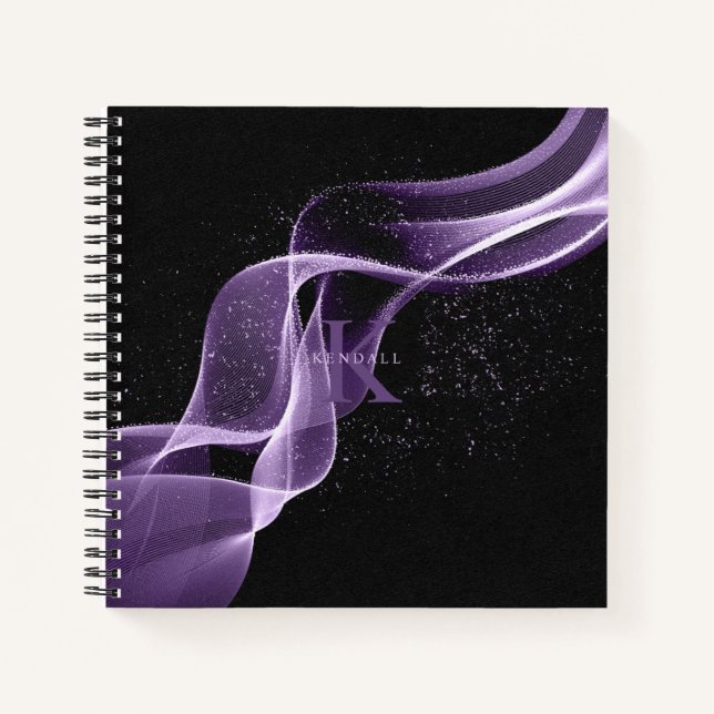 Carnet Lavande de monogramme à ondes lumineuses et Stardu (Devant)