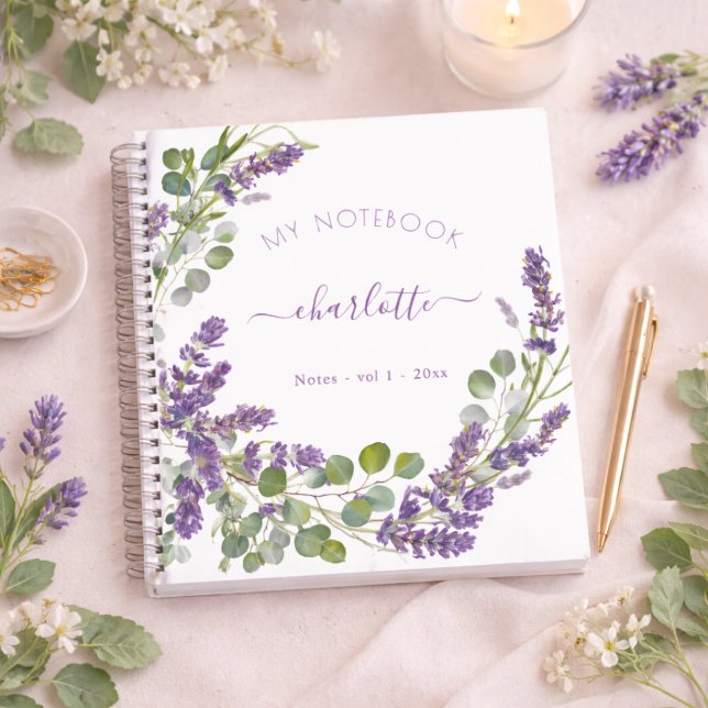 Carnet Lavande violet eucalyptus floral script (Créateur téléchargé)