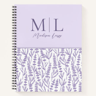 Carnet Lavender Cute Floral Monogramme Nom personnalisé