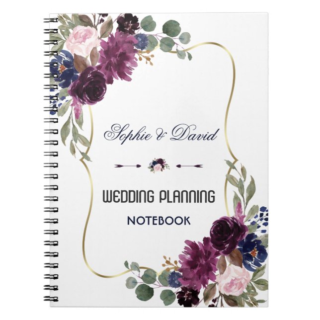 Carnet Lavender Marine Blue Gold Floral Wedding planner (Devant)