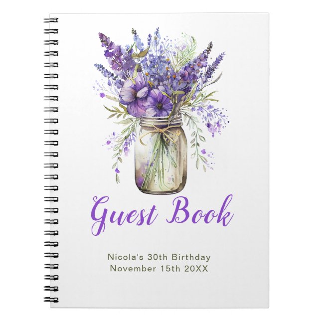 Carnet Lavender Mason Jar Birthday Party Guest Book (Devant)