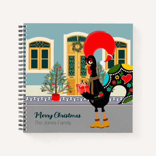 Carnet Le coq portugais avec un cadeau de Noël (Devant)