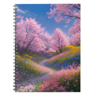Carnet Le magnifique Sakura Tree dans la prairie en fleur