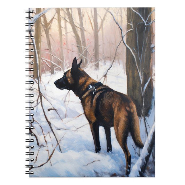 Carnet Le Malinois Belge Laisser Neige Noël (Devant)
