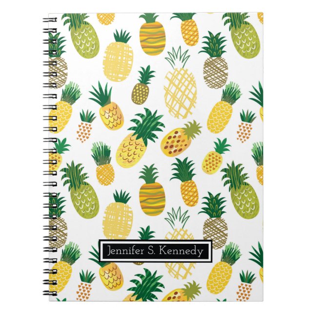 Carnet Le motif à la mode | d'ananas ajoutent votre nom (Devant)