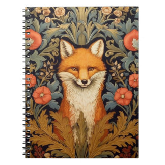 Carnet Le renard et les fleurs rouges style Art nouveau