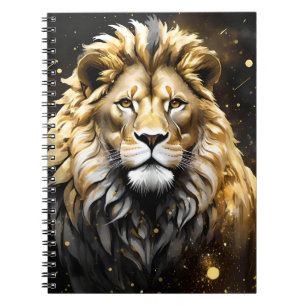 Carnet Le Roi : Lion majestueux doré et gris mâle,