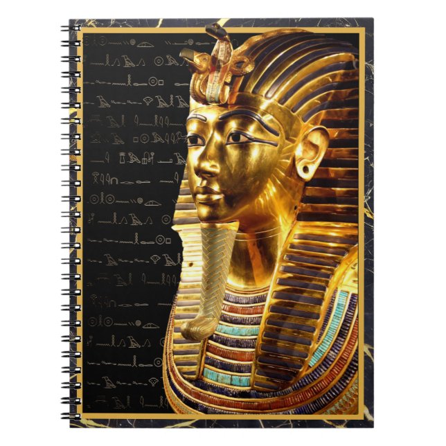 Carnet Le roi Toutankhamon avec Hiéroglyphes Or et Noir (Devant)
