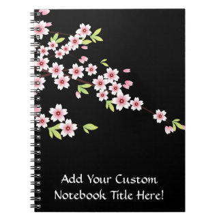 Carnet Le Sakura noir aux fleurs de cerisiers roses et ve