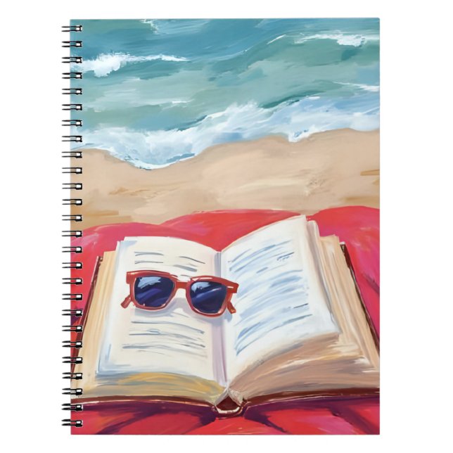 Carnet Lecture sur la plage | Peinture aquarelle des vagu (Devant)