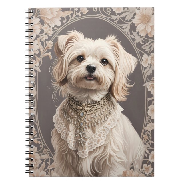 Carnet L'Élégant Chien Maltais William Morris Inspiré (Devant)
