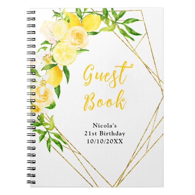 Carnet Lemon and Flowers with Foliage Birthday Guest Book (Devant)