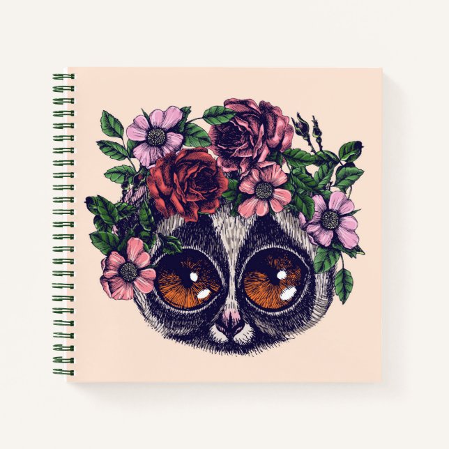 Carnet Lémur de fleurs doux (Devant)
