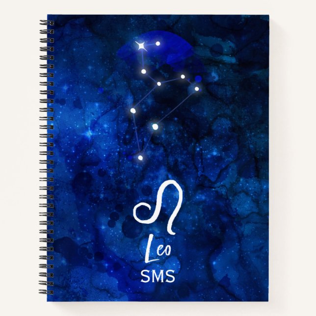 Carnet Leo Zodiac Constellation bleu foncé Galaxie Monogr (Devant)