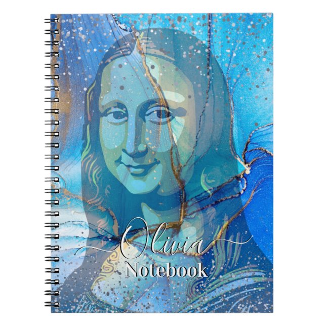 Carnet Leonardo Da Vinci Marble Blue Gradient Mona Lisa  (Devant)