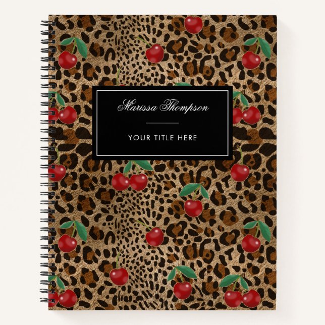 Carnet Leopard Cheetah Animal Print Red Cherry Pattern (Devant)