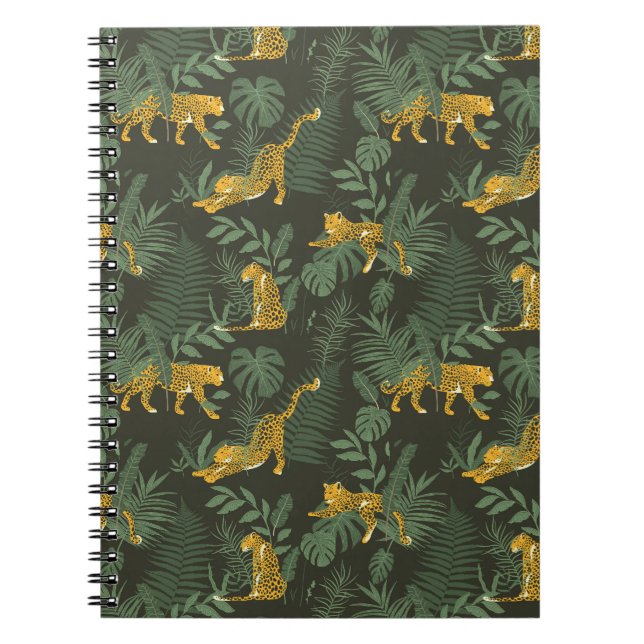 Carnet Léopard de jungle et motif de feuilles de jungle (Devant)