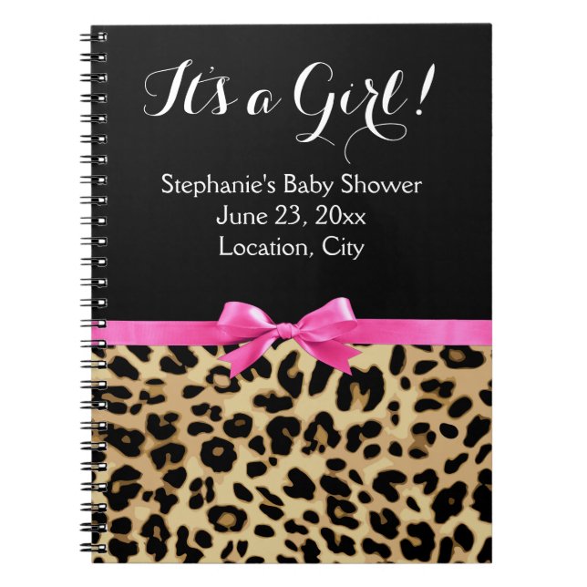 Carnet Leopard Hot rose Bow C'est un Baby shower Safari f (Devant)