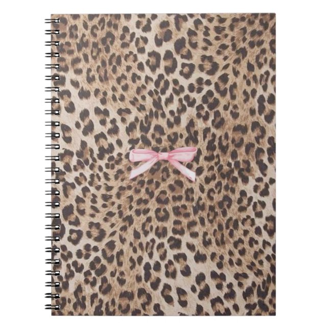 Carnet Leopard Luxe avec Nœud Rose (Devant)