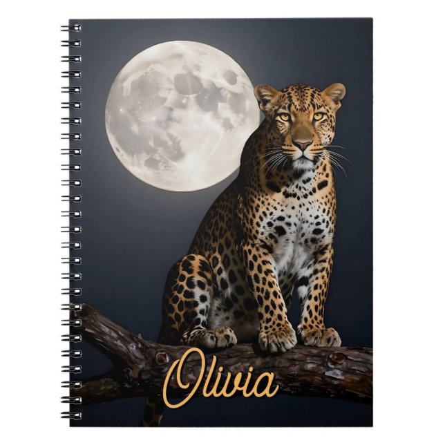 Carnet Léopard Majestueux et Lune Personnalisée (Devant)