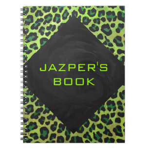 Carnet Léopard noir et vert avec Monogramme