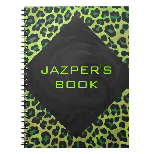 Carnet Léopard noir et vert avec Monogramme (Devant)