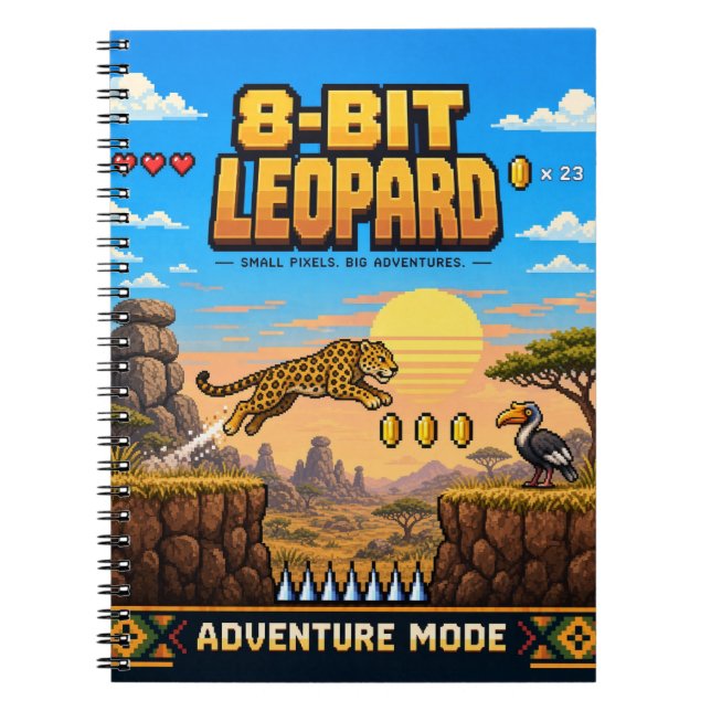 Carnet Léopard, Pixel Art 8 Bits Rétro (Devant)