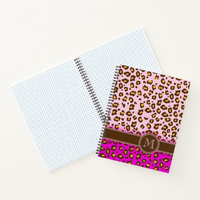 Carnet Leopard poster de animal rose brun monogramme rapi (Intérieur)