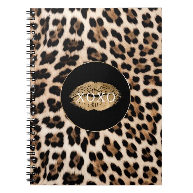 Carnet Leopard Print Gold Lips XOXO (Devant)