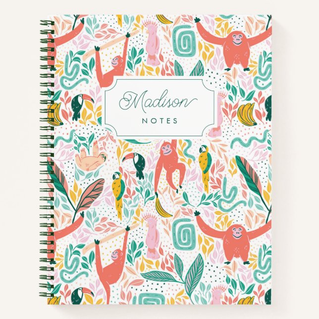 Carnet Les animaux de la jungle des singes Feuilles tropi (Devant)