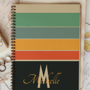 Carnet les années 70 rétro Marine bleu et rose rayures mo