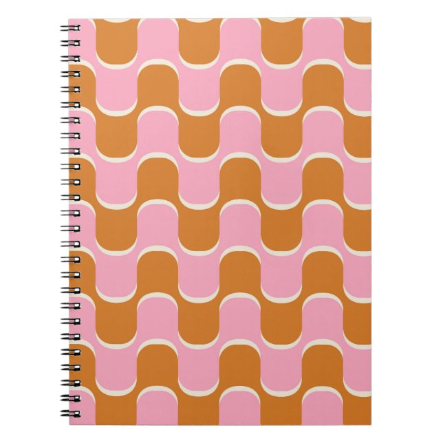 Carnet Les années 70 rétro : Motif ondulé rose or. (Devant)