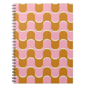 Carnet les années 70 rétro vintage motif ondulé en or et