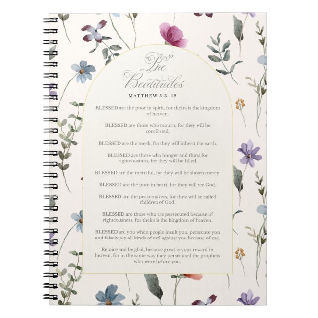 Carnet Les Béatitudes Matthieu 5:3–12 Écriture florale (Devant)