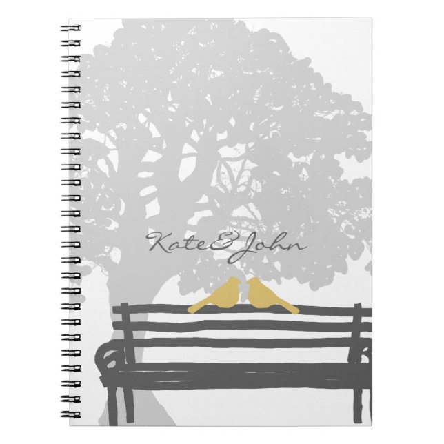 Carnet Les oiseaux sur un Mariage de banc de parc (Devant)
