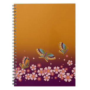 Carnet Les papillons japonais au milieu de l'or des fleur