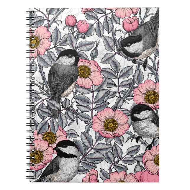 Carnet Les poulets dans la nature rose, rose et gris (Devant)